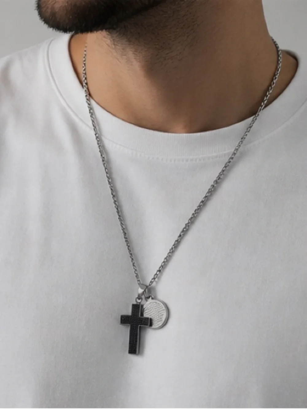 Men's Unisex Stainless Steel Cross and Prayer Medallion Necklace New